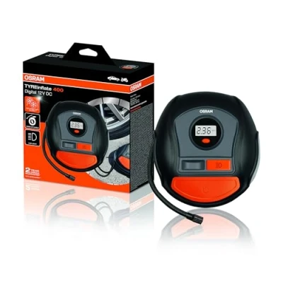 Image de OSRAM TYREinflate 400, gonfleur de pneus numérique, câble d&#039;alimentation enroulable, connexion électrique via la prise 12 V voiture, gonflage des en 3,5 minutes