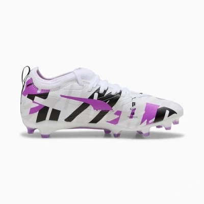 Afbeelding van Puma Ultra 5 Match Forever Voetbalschoenen met kunststof noppen voor kinderen, Maat: 29, White/magenta/gray/black Imitatieleer/ textiel