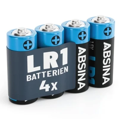 Afbeelding van ABSINA Lady 4 stuks LR1 N alkalinebatterijen voor garagedeuropener, rekenmachine en nog veel meer, 1,5 V alkalinebatterijen, lekvrij, lange levensduur, batterijen, E90,