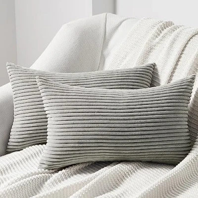 Afbeelding van Topfinel Kussenslopen, kleurrijke, zachte corduroy kussenslopen voor woonkamer, slaapkamer, onzichtbare ritssluiting, set van 2, 30 x 50 cm, grijs