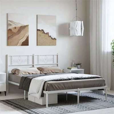 Afbeelding van vidaXL Bedframe met hoofdbord metaal wit 150x200 cm