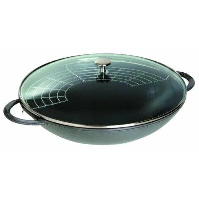 Afbeelding van STAUB Gietijzeren wok met glazen deksel en afneembaar rooster inbegrepen, Ø 37 cm, 5,7 l, grafietgrijs