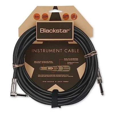 Afbeelding van BLACKSTAR 6 m (20 ft) instrumentenkabel ¼ rechte jack naar schuine kabel voor bas/elektrische gitaar/elektro akoestische/toetsenbord/versterker