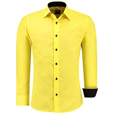 Afbeelding van J&#039;S FASHION Herenhemd, slim fit, lange mouwen, gemakkelijk te strijken, EU maten: S tot 6XL, Geel.
