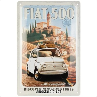 Afbeelding van Metalen Bord 20x30 cm Fiat 500 New Adventures