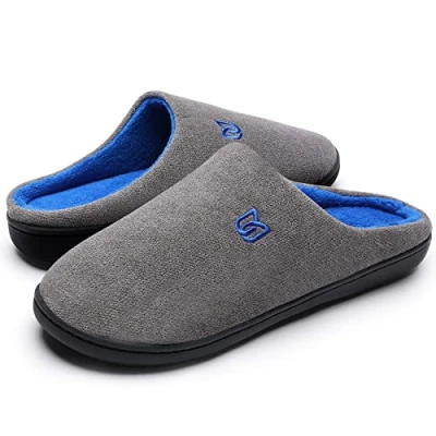 Afbeelding van Pantoffels voor heren en dames, traagschuim, de winter, warm, antislip, binnen buiten, Grijs Blauw