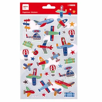 Afbeelding van APLI Kids 19808 Maxi sticker voor luchtvoertuigen, 1 vel met 31 stickers, zilveren reliëf, permanente lijm, ideaal scrapbooking, doe het zelf decoratie