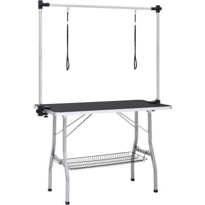 Afbeelding van vidaXL Hondentrimtafel verstelbaar met 2 lussen en opbergschap