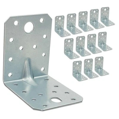 Afbeelding van OMIdeas 12 x hoekverbindingen met gleuf (70 70 55 2,5) gathoek bouwhoek houtverbinder, zware belasting, verbindingshoek, zilver verzinkt