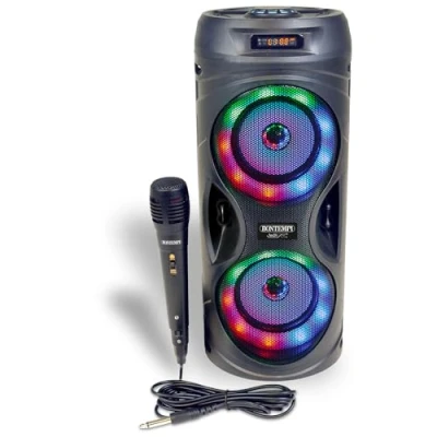 Afbeelding van Bontempi SonicSync Draadloze versterker met dynamische microfoon, lichteffecten, hoge en lage regelaar, TWS eco effect, 41,4 x 18,8 cm