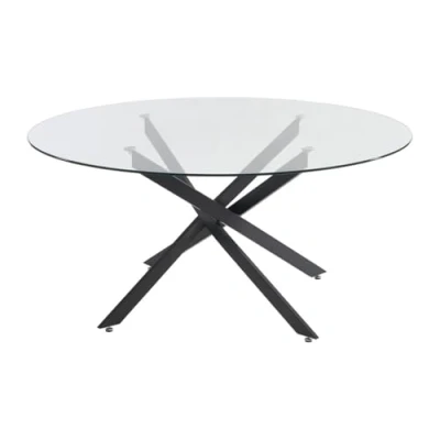 Afbeelding van Vente unique Ronde eettafel voor 6 personen in gehard glas en zwart metaal Transparant COSIMA L 160 cm x H 72.5 D