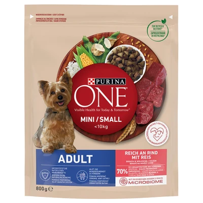 Afbeelding van 800g Purina One Mini Adult Rund &amp; Rijst hondenvoer droog