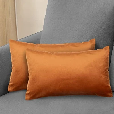 Afbeelding van Komfortec Set van 2 fluwelen decoratieve kussenhoezen 30 x 50 cm voor slaapkamer met ritssluiting, oranje