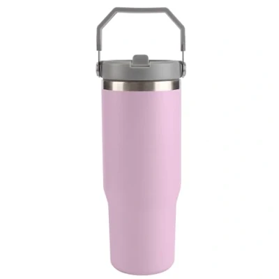 Afbeelding van Belle Vous Roestvrij Stalen Tumbler met Riet, Deksel en Handvat 880 ml Thermische Mok Reis Koffie Kop voor Hete Koude Drankjes Draagbare Vacuüm Waterfles Licht Paars