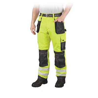 Afbeelding van Hoge zichtbaarheid beschermende broek met reflecterende strepen neon oranje geel werkbroek waarschuwingsbescherming 52 neongeel