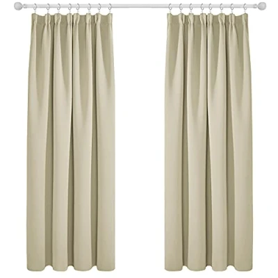 Afbeelding van Deconovo 2 gordijnen, keuken, decoratie, slaapkamer, kinderkamer, ondoorzichtig, gordijn, kantoor, woonkamer, plooiband, thermo, donkerbeige, 168 x 183 cm
