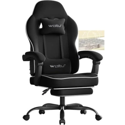 Afbeelding van WOLTU Gamingstoel, grote ergonomische bureaustoel met veerkussen, groot draagvermogen, computerstoel hoge rugleuning en voetensteun, netstof, zwart