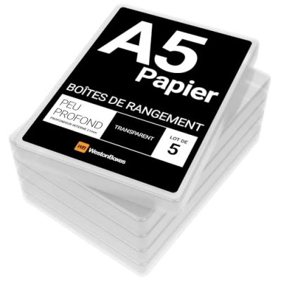 Afbeelding van WestonBoxes 5 stuks dunne plastic presentatiedozen met deksels voor A5 papier en benodigdheden het maken van kaarten transparant