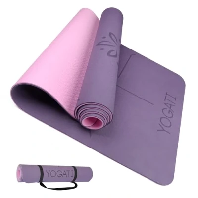 Afbeelding van YOGATI milieuvriendelijke yogamat TPE, non slip en dikke yogamat. Yoga Matten met Body Alignment Lines. Perfect Pilates Mat voor workout oefening, Gym Fitness.