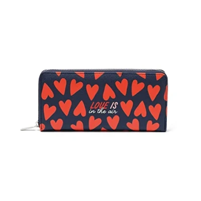 Afbeelding van Legami portemonnee, What a 20 x 10 cm, Tema Heart, met 3 vakken, 12 kaarten, 2 grote vakken voor bankbiljetten en een portemonnee ritssluiting dames, Unica, Meerkleurig