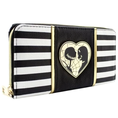 Afbeelding van Nightmare Before Christmas Rayé Jack &amp; Sally Porte Monnaie/Portefeuille Pochette Poche à Monnaie Cartes, Noir