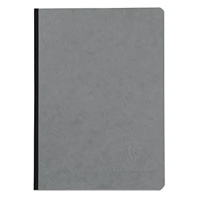 Afbeelding van Clairefontaine 795425C Collection Age Bag Notitieboek, genaaid, achterkant van linnen, Grijs, A5, 14,8 x 21cm, 192 pagina&#039;s, kleine ruiten, wit papier, 90g, omslag met glanskaart, ledernerf