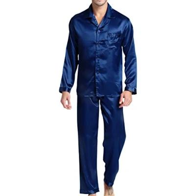 Afbeelding van Satijnen pyjama voor heren, Navy Blauw