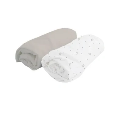 Image de DOMIVA Lot 2 Draps housse ImprimÃ© Ã©toiles Jersey oeko Tex Blanc/Perle 60 x 120 cm