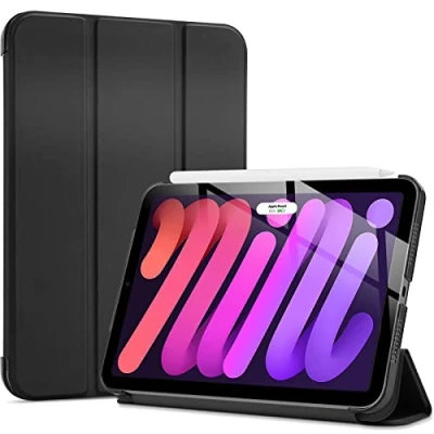 Afbeelding van ProCase iPad Mini A17 Pro 2024 / 6 Gen 8,3 inch 2021 hoes, dun en licht, standaard, sjaal, smart beschermhoes, met matte achterkant doorschijnend zwart