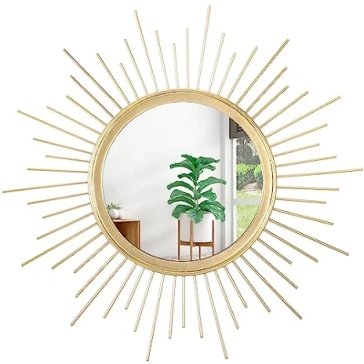 Afbeelding van HLFMVWE Ronde wandspiegel met gouden spaken, van metaal, voor woondecoratie, woonkamer, meubels, hal, balkon, entree, 50 x cm