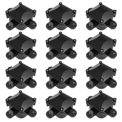 Afbeelding van 12 stuks IP68 waterdichte aftakdozen 3 weg aansluitdoos voor buiten zwart