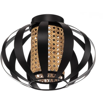 Afbeelding van Lindby plafondlamp 1licht Metaal, rotan H: 22 cm E27 zwart, licht hout