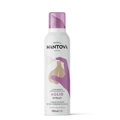 Afbeelding van SPRAYLEGGERO Extra vierge olijfolie met knoflooksmaak, 100 ml. Dankzij de praktische spuitfles kun je tot 90% van olie besparen