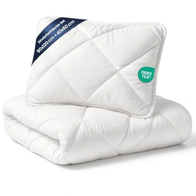 Image de couette et oreiller bébé 90x120 cm Ensemble de literie enfant avec microfibre coussin 40x60 Idéal pour lit bebe doux respirant Certificat Oeko Tex