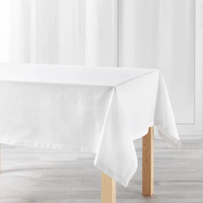 Afbeelding van Wit tafelkleed van katoen met formaat 140 x 240 cm Basic eettafel tafelkleden