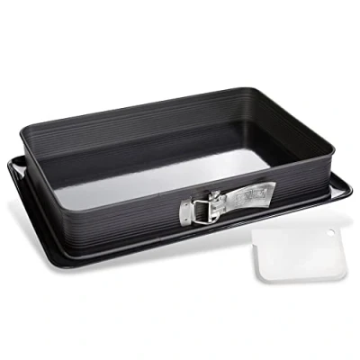 Image de Zenker 7022 Moule à gâteaux rectangulaire charnière, Rectangle, Plat Four, gratin, avec Plateau, Acier émaillé, 42 x 29 cm
