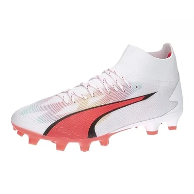Afbeelding van Puma Ultra PRO FG/AG Voetbalschoenen met kunststof noppen, Heren, Maat: 42, White/black/fire orchid Kunststof/ textiel