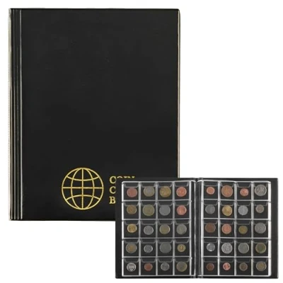 Afbeelding van CS02 Muntenalbum, 10 pagina&#039;s, zakformaat, 45 x mm, in totaal 200 hoesjes, elegant zwart