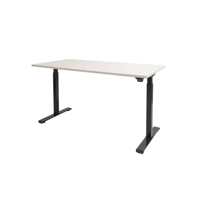 Afbeelding van Dextro basic zit/sta 140x80cm, electrisch hoogte verstelbare werkplek, T poot frame. Frame kleur aluminium (RAL9006) en blad krijtwit.