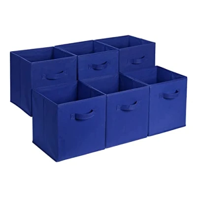 Afbeelding van Amazon Basics Set van 6 opvouwbare stoffen opbergkubussen met handgrepen, 33 x cm, effen marineblauw