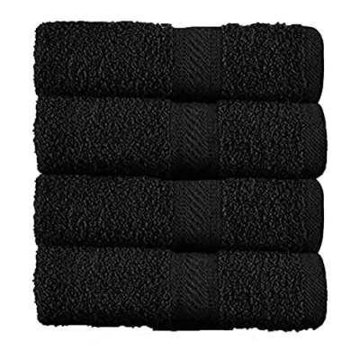 Afbeelding van Set van 4 grote badhanddoeken (70cm x 140cm) 500 g/m² 100% luxe katoen hotelkwaliteit Zeer absorberend voor badkamer, douche, strand en dagelijks gebruik (zwart)