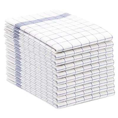 Afbeelding van ZOLLNER Set van 10 theedoeken, katoen, 50 x 70 cm, blauw, geruit, 170 g/m²