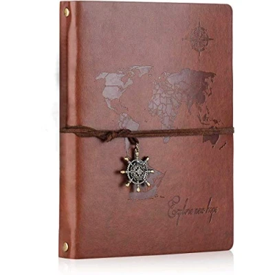 Afbeelding van SEEALLDE Notitieboek, A5, wit, leder, navulbaar, reisdagboek, persoonlijk dagboek, schetsboek, tekenboek, vintage, met ‘wereldkaart’, voor Kerstmis, Valentijnsdag, verjaardag of Moederdag