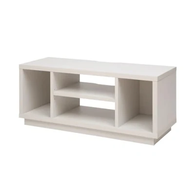 Afbeelding van Iris Ohyama, tv standaard, standaard voor scherm tot 43 inch, 4 planken, kabeluitgangen, verstelbare poten, slaapkamer, woonkamer kast OTS 100S eiken wit