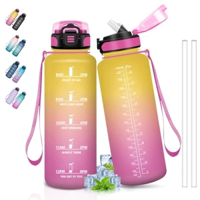 Image de Bouteille d&#039;eau 1,5 litre Gourde de sport sans perte Facile à nettoyer randonnée avec slogan motivation pour salle sport, cyclisme, camping