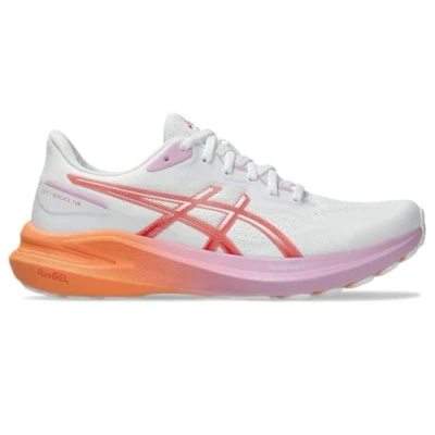 Afbeelding van Asics GT1000 13 Hardloopschoenen voor op de weg, Dames, Maat: 43.5, White/coral reef Textiel/ synthetisch