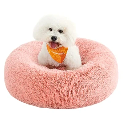 Afbeelding van Feandrea Zacht honden kattenbed, donutkussen, wasbaar, uitneembare centrale vulling, lang pluche, diameter 70 cm, roze, PGW039P01