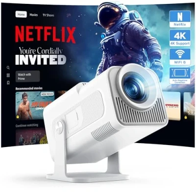 Afbeelding van WOLFANG WP03 Mini projector Full HD 1080p met Android app, draagbare wifi en Bluetooth voor thuisbioscoop, automatische verticale correctie, draaibare buitenfilmprojector