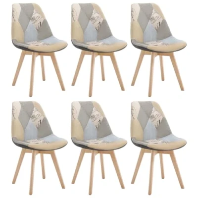 Afbeelding van WOLTU 6 x eetkamerstoelen, keukenstoel van linnen + grijs hout kaki BH29pw