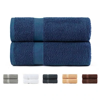 Afbeelding van Todocama Set van 2 douchehanddoeken, 100% katoen, 550 g/m², extra zacht, zeer absorberend en sneldrogend, afmetingen 70 x 140 cm, kleur marineblauw